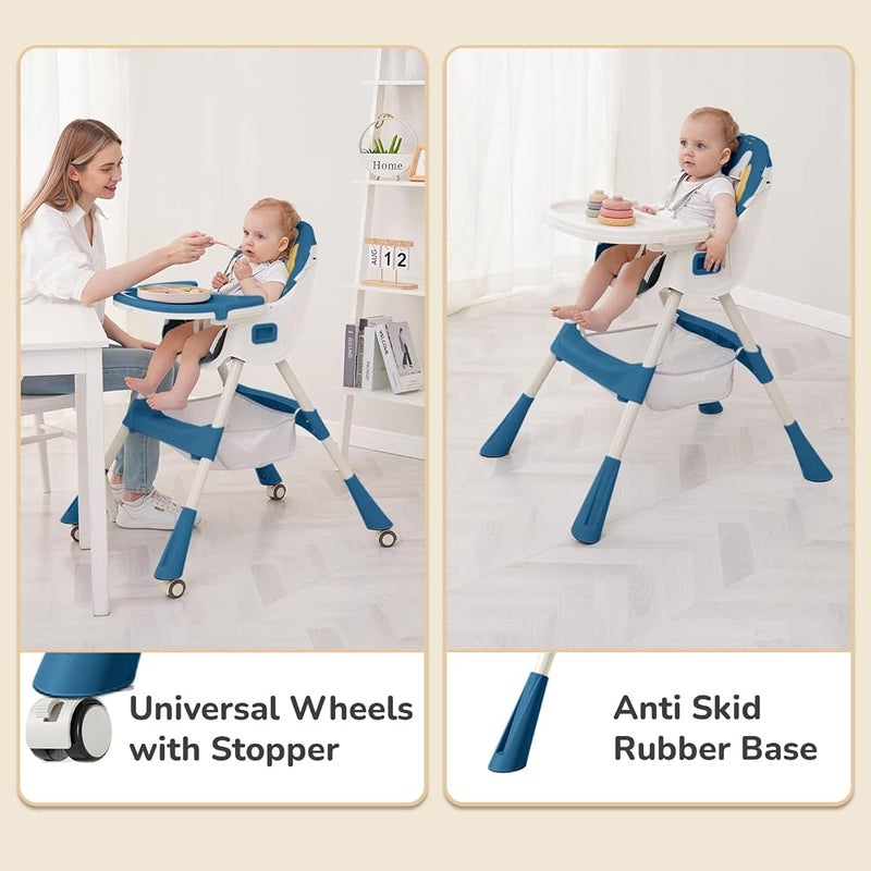 R for Rabbit Sugar Doodle Plus High Chair for Baby 3-in-1 Convertible Rocking Chair, Smart & Compact Fold with Dual Detachable Meal Tray for 6 Months to 5 Years Kids (Indigo Dye) - Image 5