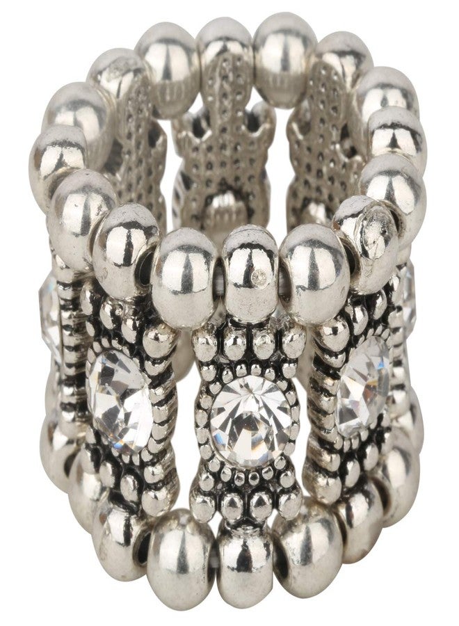 YACQ Women's Stretch Band Rings Fit Finger Size 6-1/2 To 9 - Soft Elastic Band Perfect for Arthritis - Silk Scarf Holders - Lead & Nickle Free - 4/5 Inch Wide (Silver Clear) - Image 2