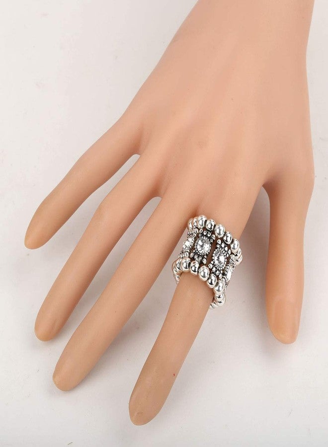 YACQ Women's Stretch Band Rings Fit Finger Size 6-1/2 To 9 - Soft Elastic Band Perfect for Arthritis - Silk Scarf Holders - Lead & Nickle Free - 4/5 Inch Wide (Silver Clear) - Image 3
