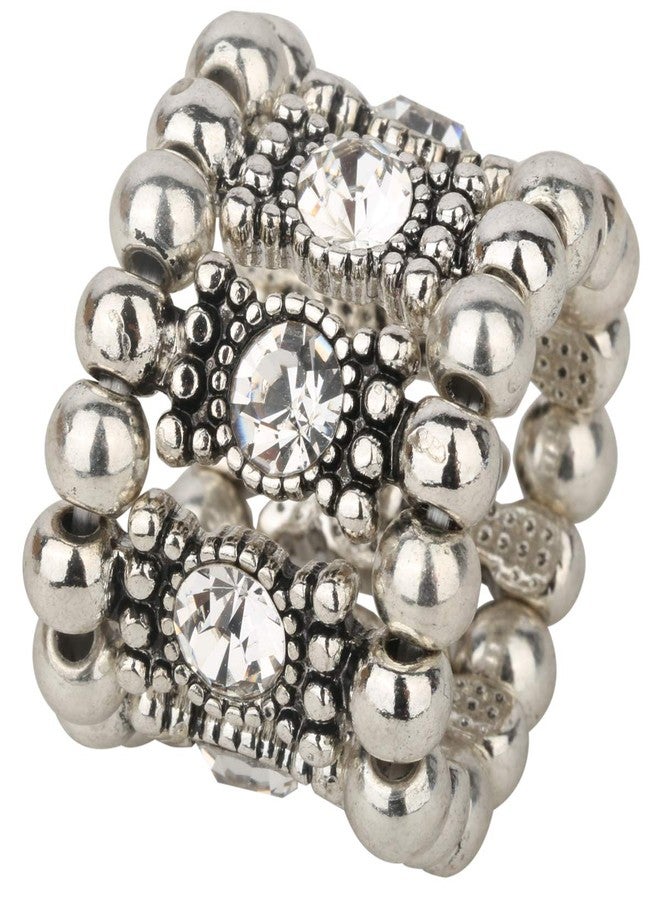 YACQ Women's Stretch Band Rings Fit Finger Size 6-1/2 To 9 - Soft Elastic Band Perfect for Arthritis - Silk Scarf Holders - Lead & Nickle Free - 4/5 Inch Wide (Silver Clear) - Image 1