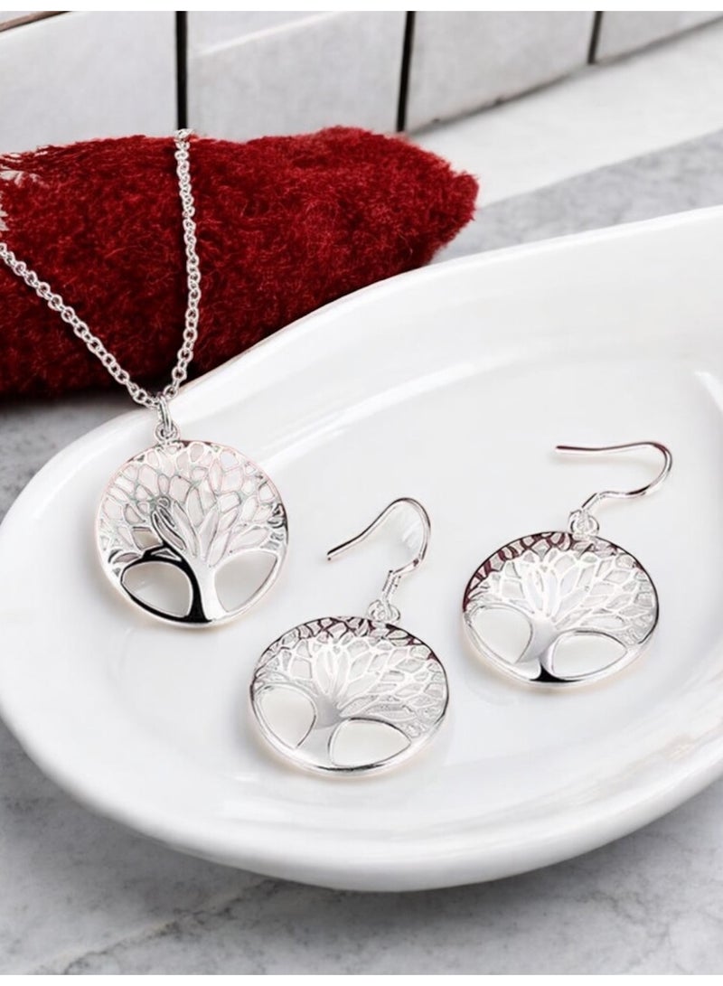NEW STYLE Elegant 925 Silver Plated Necklace & Earrings Jewellery Set For Women - Image 3