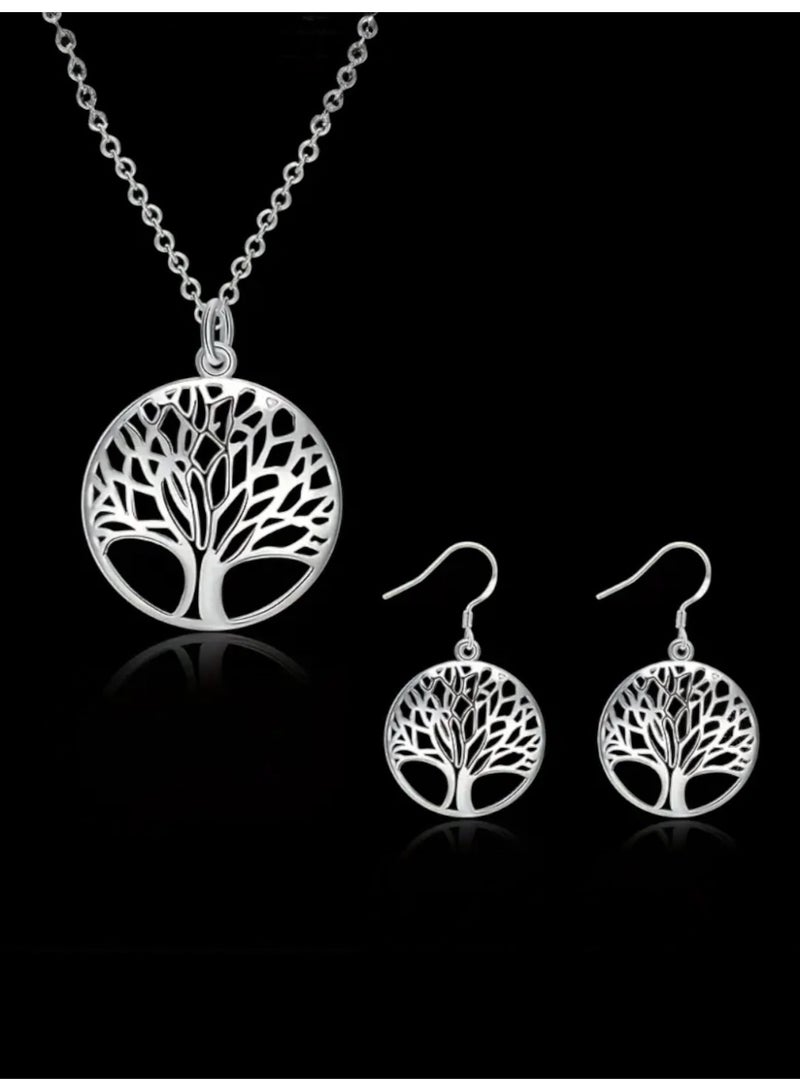 NEW STYLE Elegant 925 Silver Plated Necklace & Earrings Jewellery Set For Women - Image 2