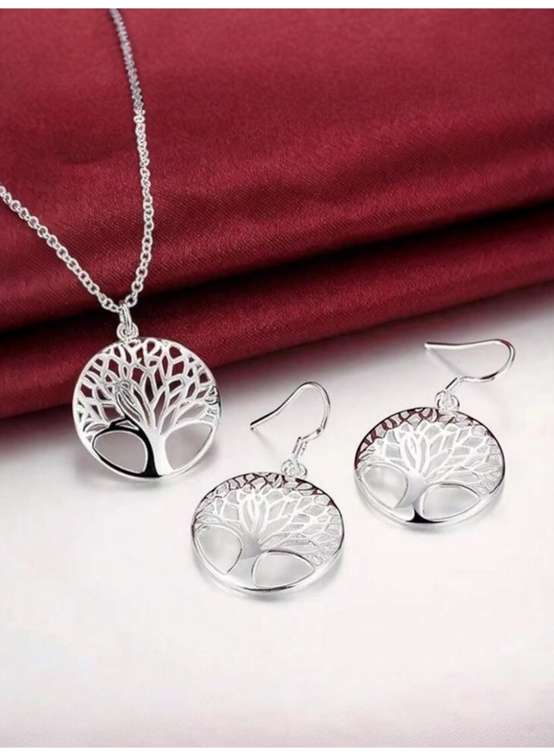 NEW STYLE Elegant 925 Silver Plated Necklace & Earrings Jewellery Set For Women - Image 1