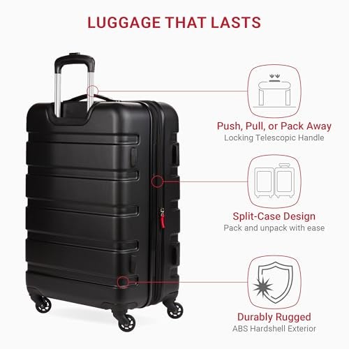 SWISSGEAR حقائب سفر صلبة قابلة للتوسيع من SwissGear 7366 مع عجلات دوارة، قفل TSA، أسود، متوسطة الحجم 23 بوصة - Image 2