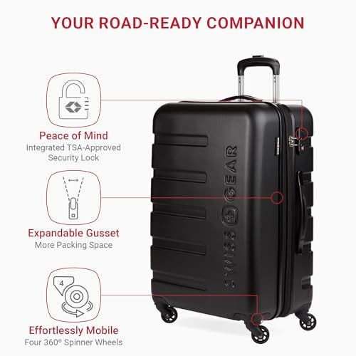 SWISSGEAR حقائب سفر صلبة قابلة للتوسيع من SwissGear 7366 مع عجلات دوارة، قفل TSA، أسود، متوسطة الحجم 23 بوصة - Image 3