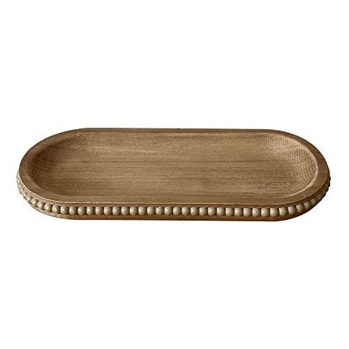 dwellington Wooden Farmhouse Decorative Tray, 11.8in Rustic Beaded Tray for Living Room Decor, Kitchen Table Décor, Oval Coffee Table Serving Tray (Natural) - Image 2