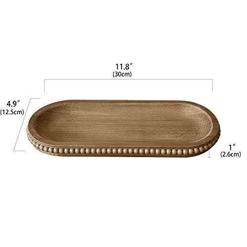 dwellington Wooden Farmhouse Decorative Tray, 11.8in Rustic Beaded Tray for Living Room Decor, Kitchen Table Décor, Oval Coffee Table Serving Tray (Natural) - Image 3