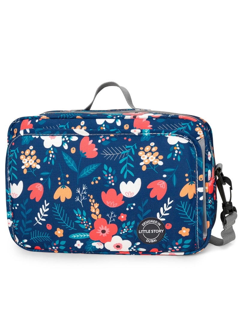 Little Story Baby Diaper Changing Clutch Kit With Detachable Shoulder Strap - Floret Blue - Image 1