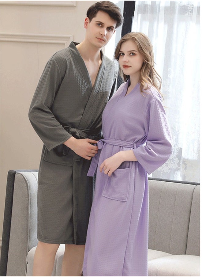Arabest Waffle Weave Bathrobe,Couple Robe,Kimono Robe with Soft Shiny Pocket Bathrobe Bath Towel,Great for After Shower or Swim and Resort Hotel Spa  - Image 3
