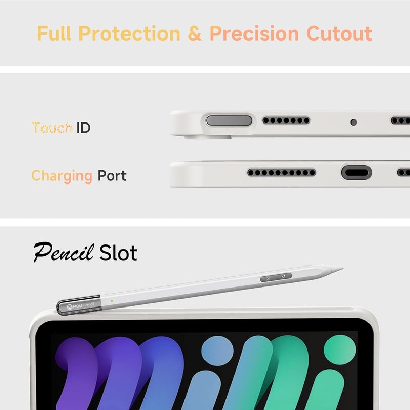 هوو حافظة لوحة مفاتيح HOU لجهاز iPad Mini 7/6، حامل قابل للتعديل بزاوية 156 درجة، حافظة حماية كاملة قابلة للفصل لجهاز iPad Mini 7/6، 11 مفتاح اختصار، إضاءة خلفية بـ 7 ألوان، سيليكون PU، متعددة الوظائف، بلوتوث، تخطيط أمريكي - Image 4