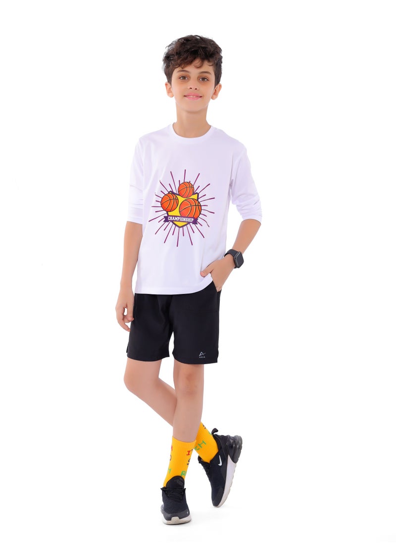 ANJA - Boys' White Basketball T-Shirt – Comfortable, Long-Sleeve Design - Image 1