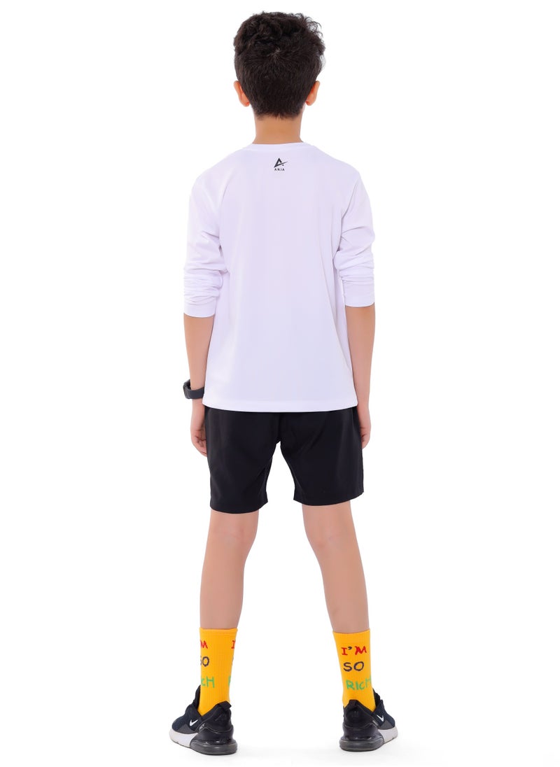 ANJA - Boys' White Basketball T-Shirt – Comfortable, Long-Sleeve Design - Image 1