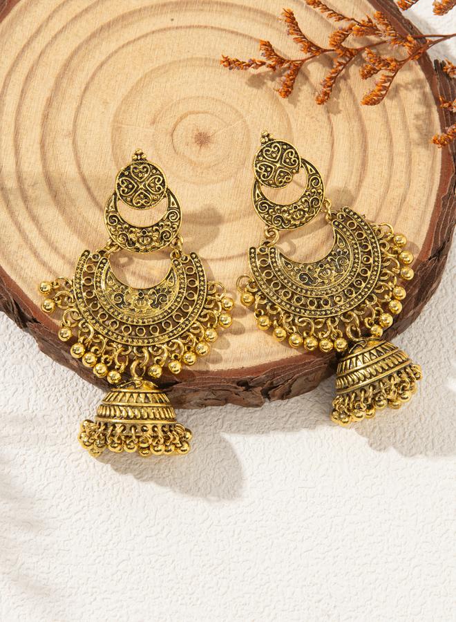 Take Two Gold Tone Texture Bell Jhumka Earrings - Image 1
