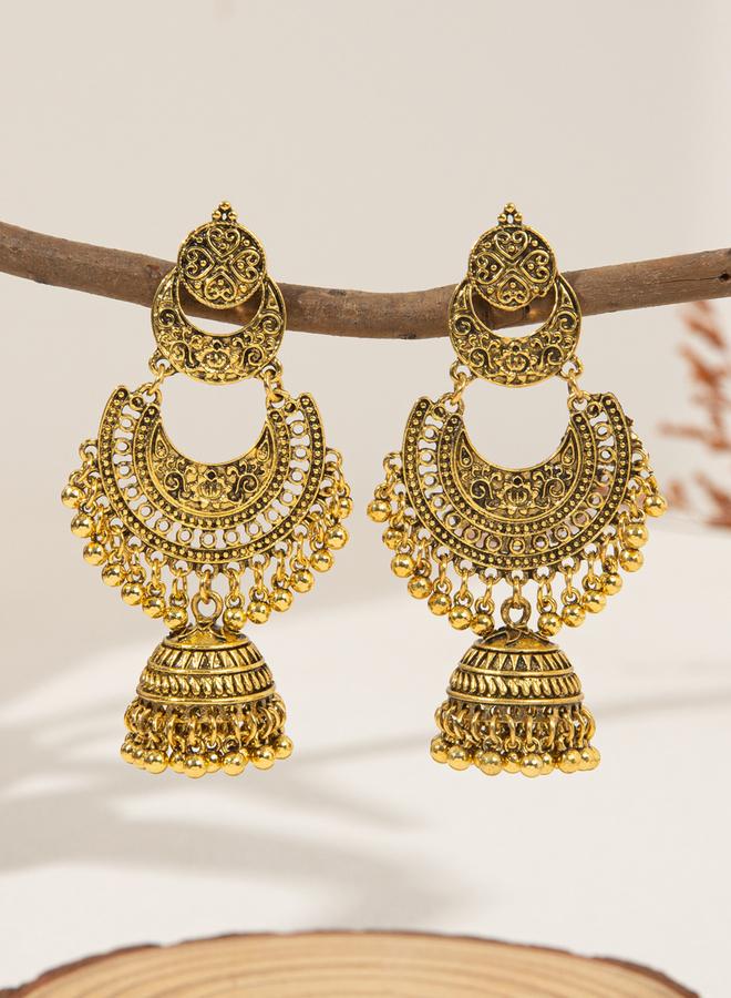 Take Two Gold Tone Texture Bell Jhumka Earrings - Image 3
