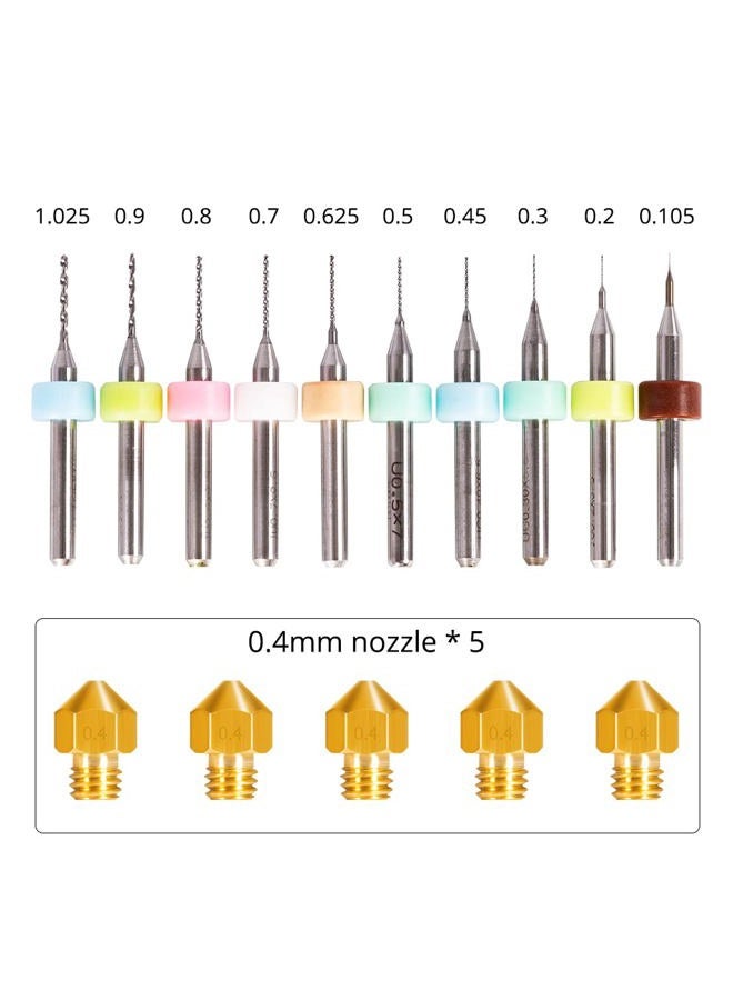 Tronxy طقم تنظيف فوهة الطابعة ثلاثية الأبعاد، 10 قطع إبر حفر 0.1-1.0 مم + 5 قطع فوهة نحاسية MK8 0.4 مم من الصلب المقسى لطابعة ثلاثية الأبعاد - Image 2