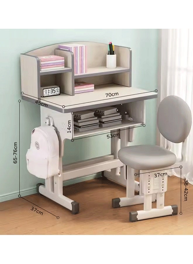 Reelyo Kids' Study Desk Chair Sets, Adjustable Height, Ergonomic Design, with Large Storage Drawer and Bookshelf, Grey - Image 2