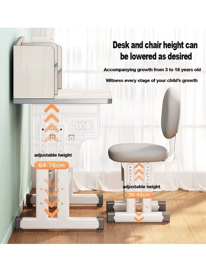 Reelyo Kids' Study Desk Chair Sets, Adjustable Height, Ergonomic Design, with Large Storage Drawer and Bookshelf, Grey - Image 4