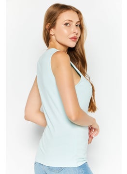 ESPRIT Women Crew Neck Sleeveless Ribbed Tank Top, Turquoise  - Image 3
