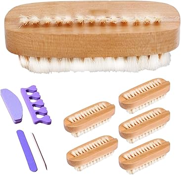 Nail Brush Set 6Pcs Wooden DoubleSided Nail Cleaning Brushes with Tools Natural Hand Foot Care for Men Women Hygiene Manicure Pedicure Accessories Kit - Image 1