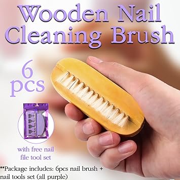 Nail Brush Set 6Pcs Wooden DoubleSided Nail Cleaning Brushes with Tools Natural Hand Foot Care for Men Women Hygiene Manicure Pedicure Accessories Kit - Image 5