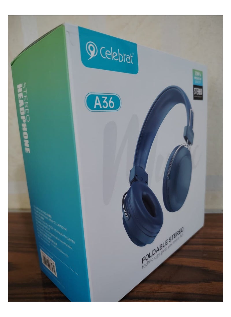 Celebrat - Celebrat a36 Headphone Color: Blue Music time: 12 hours Call time: 10 hours Standby time: 20 hours Charging time: about 2 hours Battery capacity: 250mAh Headphone drive unit: 40mm - Image 1