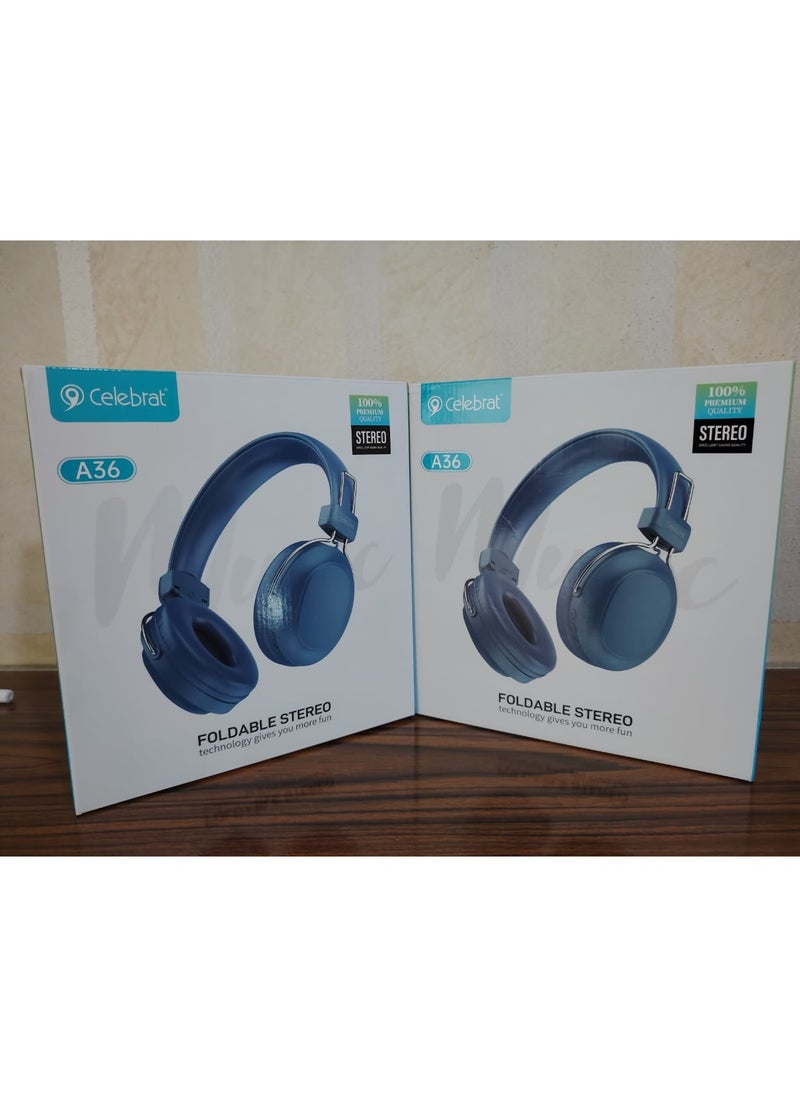 Celebrat - Celebrat a36 Headphone Color: Blue Music time: 12 hours Call time: 10 hours Standby time: 20 hours Charging time: about 2 hours Battery capacity: 250mAh Headphone drive unit: 40mm - Image 1