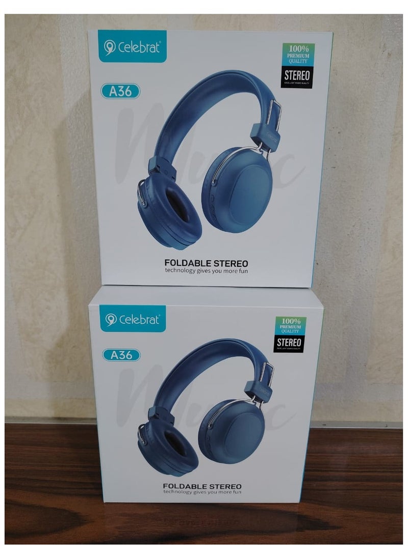 Celebrat - Celebrat a36 Headphone Color: Blue Music time: 12 hours Call time: 10 hours Standby time: 20 hours Charging time: about 2 hours Battery capacity: 250mAh Headphone drive unit: 40mm - Image 1