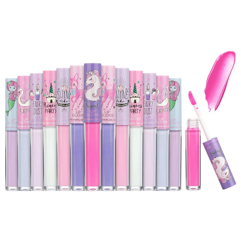 EXPRESSIONS 14pc Lip Gloss for Girls - Glossy Lip Gloss Tubes | Non Toxic Lip Gloss Set - Unicorn Princess Birthday Party Favors Kids Makeup - Image 1