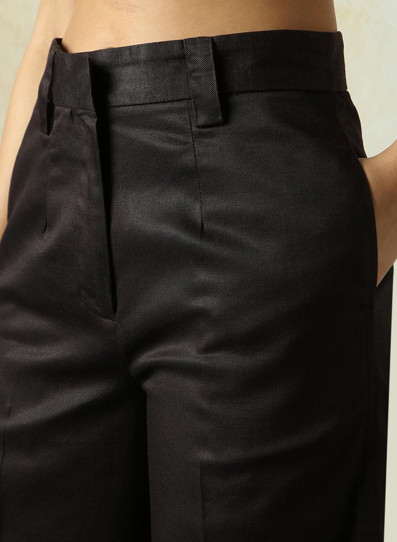 HIGH STAR Women's Black Cotton Blend Solid Full Length Chinos Wide Leg Trouser  - Image 4