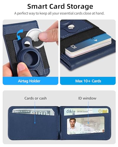 ExtreLife For Magsafe Wallet Stand with Airtag Holder, Strongest Magnetic Phone Wallet for iPhone 17/16/15/14/13/12 Series, ID Window, 4 Card Slots, 10 Cards Holder, Vegan Leather, RFID Blocking, Navy Blue - Image 5