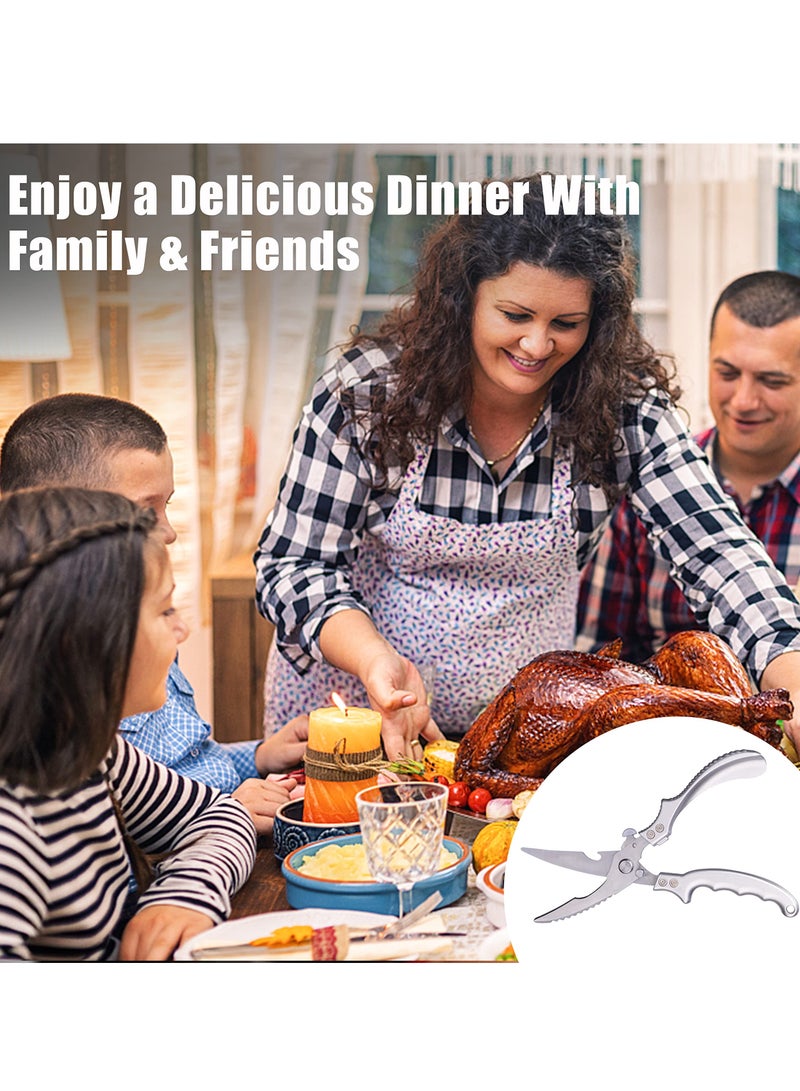 Heavy Duty Poultry Shears with Built-In Spring, Sharp Stainless Steel Kitchen Scissors with Safety Lock, Multifunctional Cooking Shears for Chicken, Turkey, Seafood, and Fish - Silver
