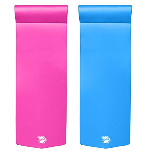TRC Recreation Splash 125 Inch Thick Foam Swimming Pool Float Mat Large Adult Lounger with Builtin Roll Pillow 1 Bahama Blue 1 Flamingo Pink - Image 1
