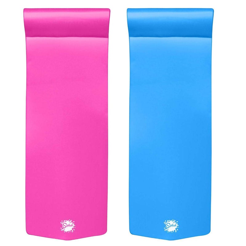 TRC Recreation Splash 125 Inch Thick Foam Swimming Pool Float Mat Large Adult Lounger with Builtin Roll Pillow 1 Bahama Blue 1 Flamingo Pink - Image 2