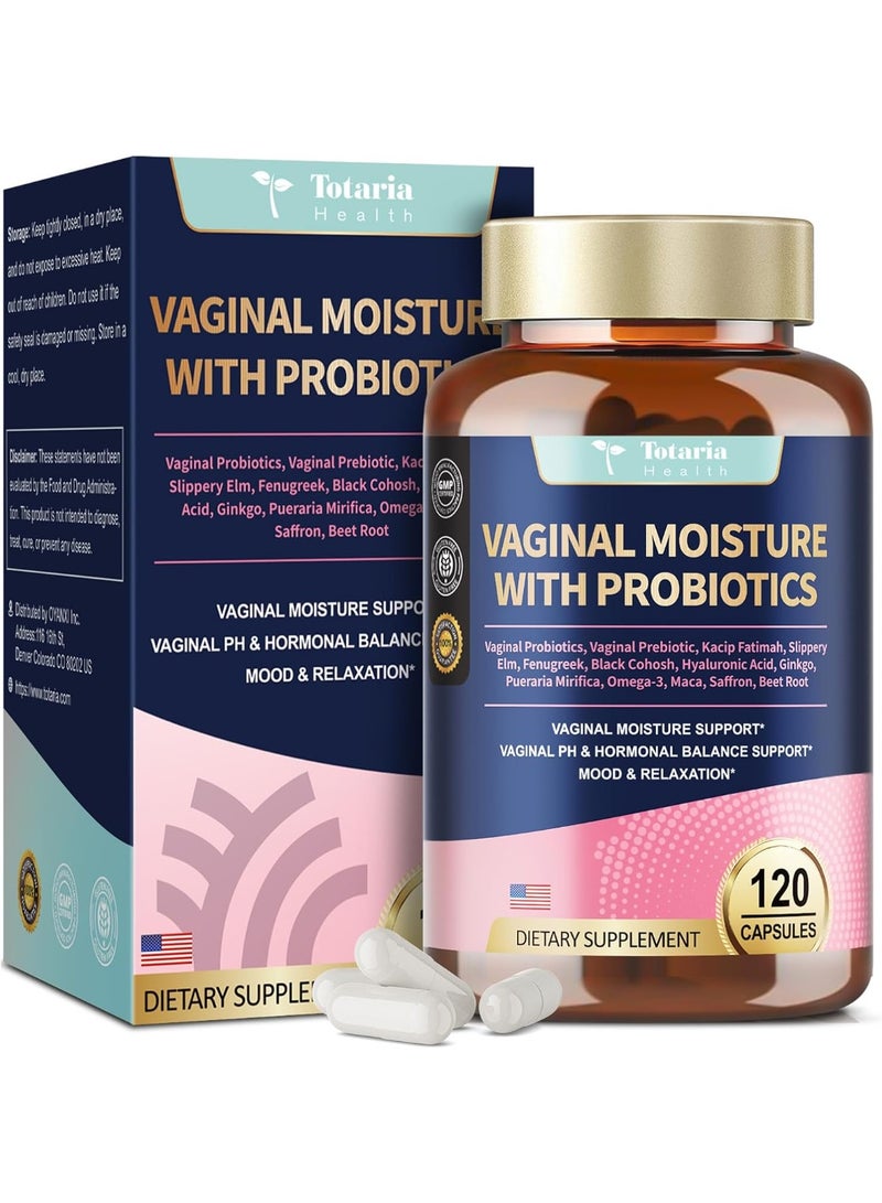 Totaria Women's Vaginal Moisture & Probiotic Support with Hyaluronic Acid, Maca & Fenugreek , Promotes Intimate Balance & Hydration ,120 Capsules - Image 1