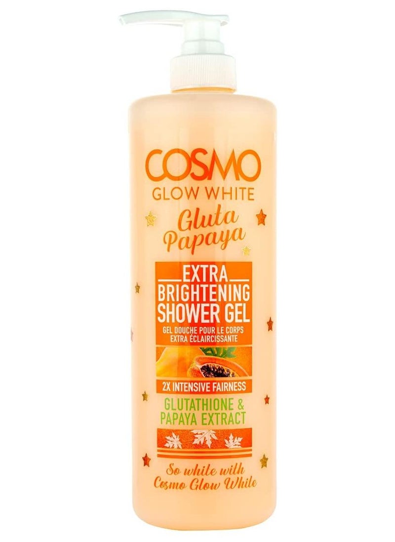 Cosmo Glow White Extra Brightening Shower Gel 1000ml, 2x Intensive Fairness, Glutathione & Papaya Extract, Gently Cleanses, Skin Care - Image 1