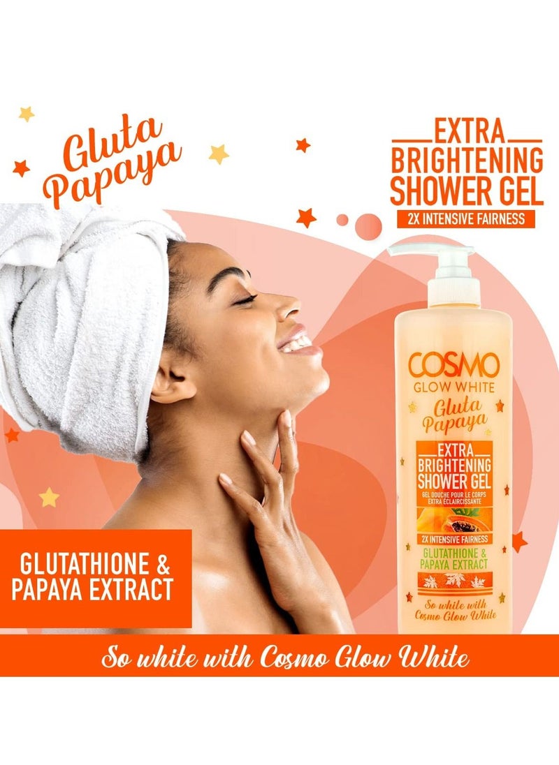 COSMO Cosmo Glow White Extra Brightening Shower Gel 1000ml, 2x Intensive Fairness, Glutathione & Papaya Extract, Gently Cleanses, Skin Care  - Image 2