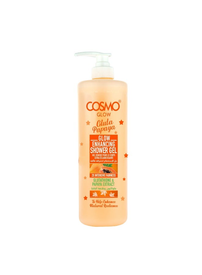 Cosmo Glow White Extra Brightening Shower Gel 1000ml, 2x Intensive Fairness, Glutathione & Papaya Extract, Gently Cleanses, Skin Care