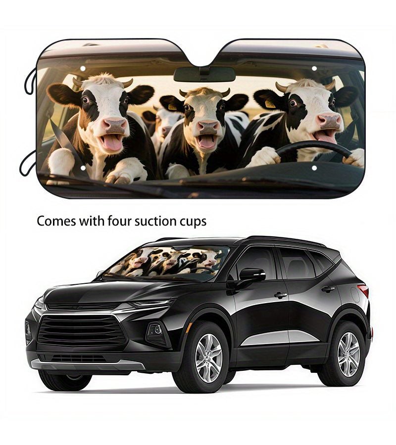 1pc Car Sunshade with Cute Little Animal Pattern UV Protection Foldable Easy to Install Includes 4 Suction Cups 51.2 x 27.5 Inches for Sedans and SUVs Front Windshield