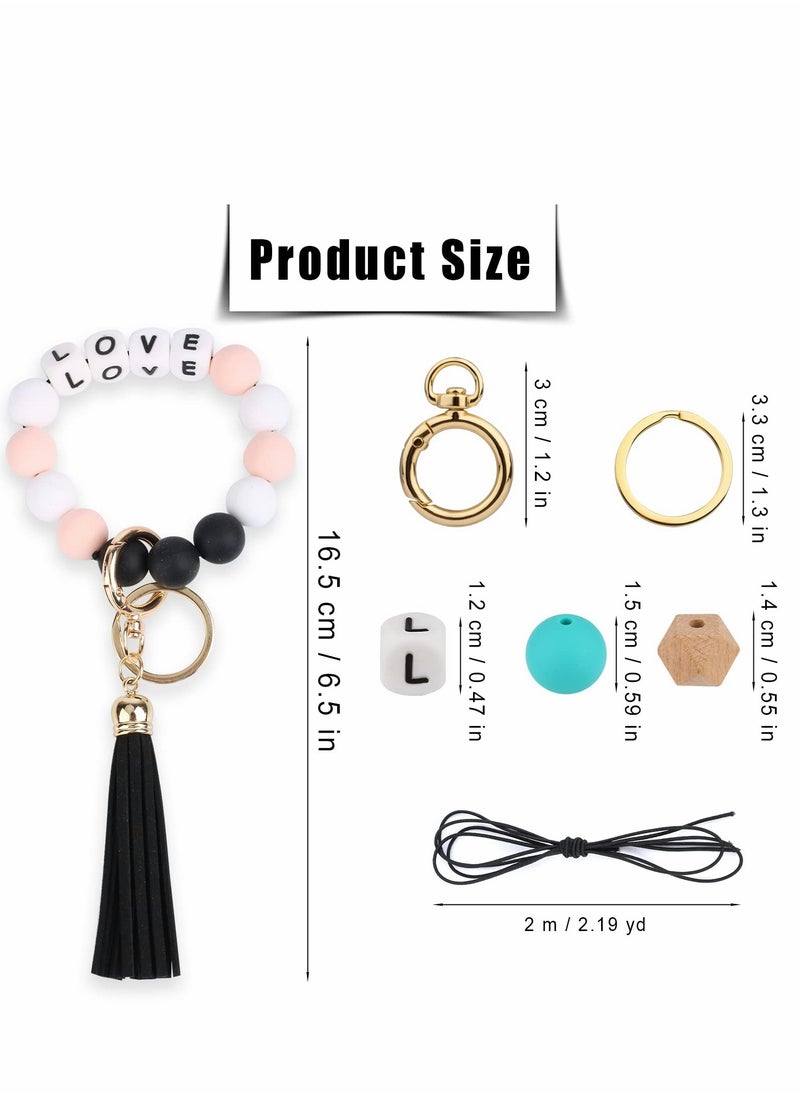 Excefore - Silicone Beads for Keychain Making, Key Ring Bracelet Womens Wristlet Car Keys - Beaded Bangle Chains with Leather Tassel Gifts - Image 1