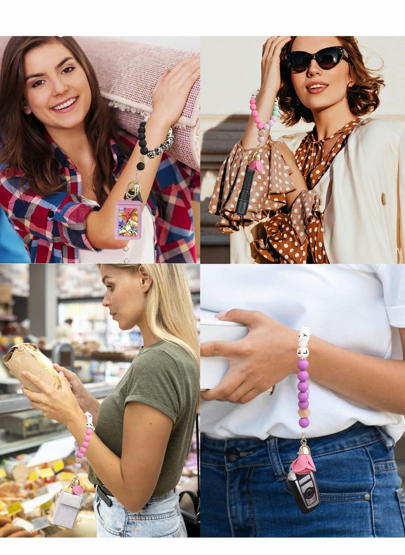 Excefore - Silicone Beads for Keychain Making, Key Ring Bracelet Womens Wristlet Car Keys - Beaded Bangle Chains with Leather Tassel Gifts - Image 1