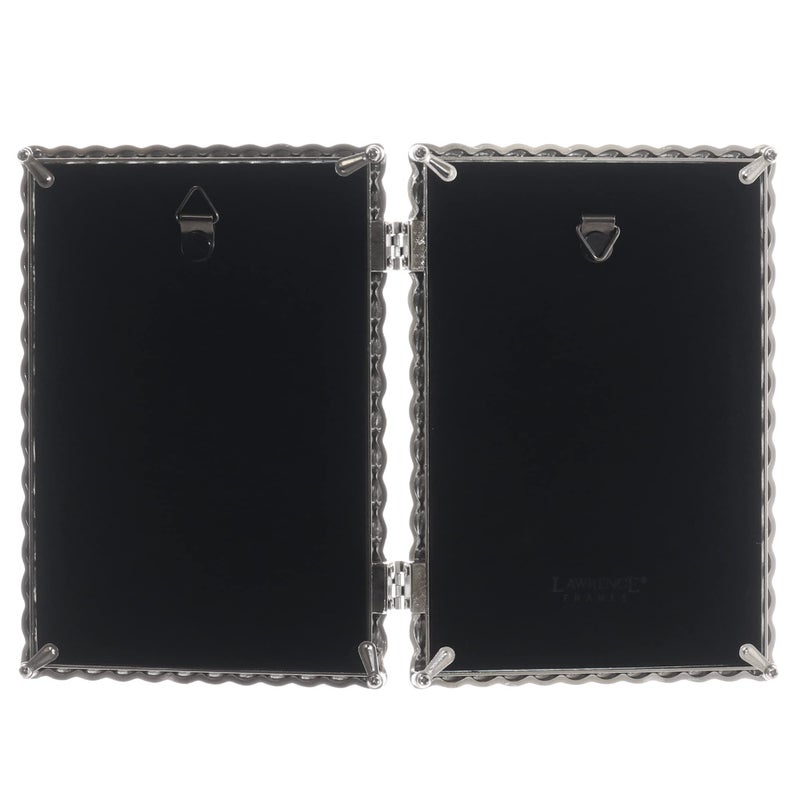 Lawrence Frames 4x6 Hinged Double Brushed Nickel Metal Picture Frame with Rope Design - Image 4