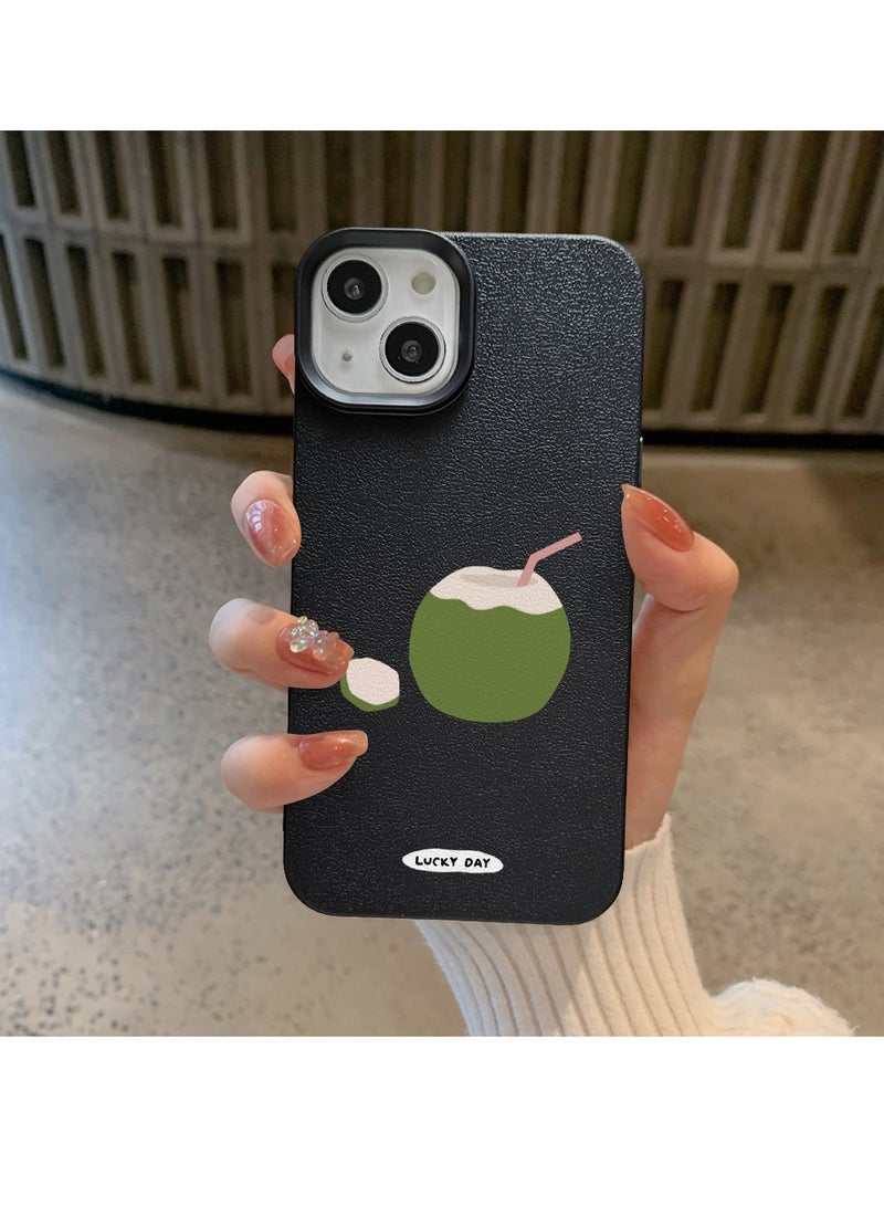 NIBEMINENT Green Coconut Protective TPU Case Cover For iPhone 15 Pro Max, Black