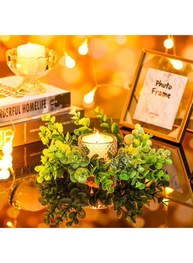 Jexine Jexine 8 Pieces Eucalyptus Candle Rings Center Candle Ring Artificial Wreath Mini Candle Wreaths for Pillars Farmhouse Wedding Party Table Home Decor  - Image 5