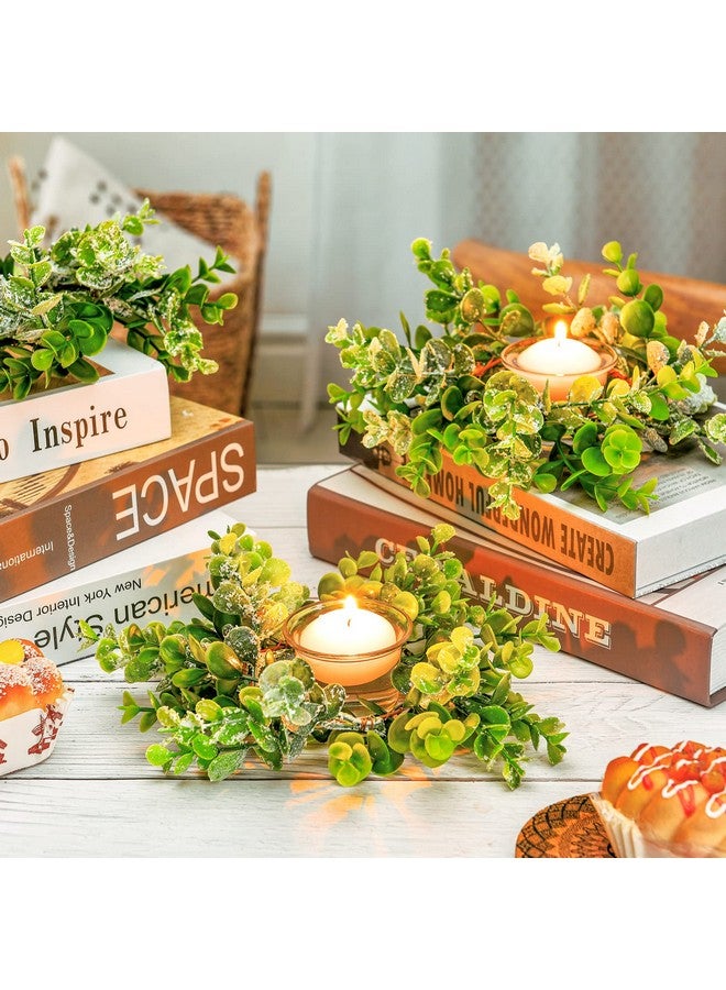 Jexine Jexine 8 Pieces Eucalyptus Candle Rings Center Candle Ring Artificial Wreath Mini Candle Wreaths for Pillars Farmhouse Wedding Party Table Home Decor  - Image 2