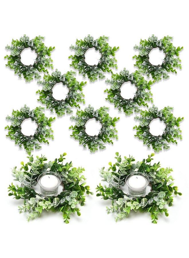 Jexine Jexine 8 Pieces Eucalyptus Candle Rings Center Candle Ring Artificial Wreath Mini Candle Wreaths for Pillars Farmhouse Wedding Party Table Home Decor  - Image 1