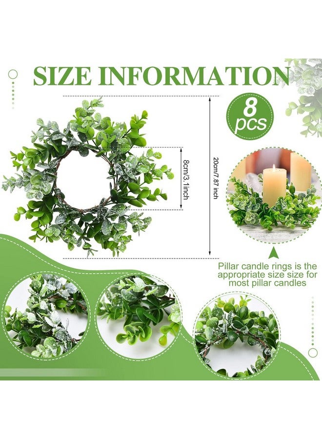 Jexine Jexine 8 Pieces Eucalyptus Candle Rings Center Candle Ring Artificial Wreath Mini Candle Wreaths for Pillars Farmhouse Wedding Party Table Home Decor  - Image 3