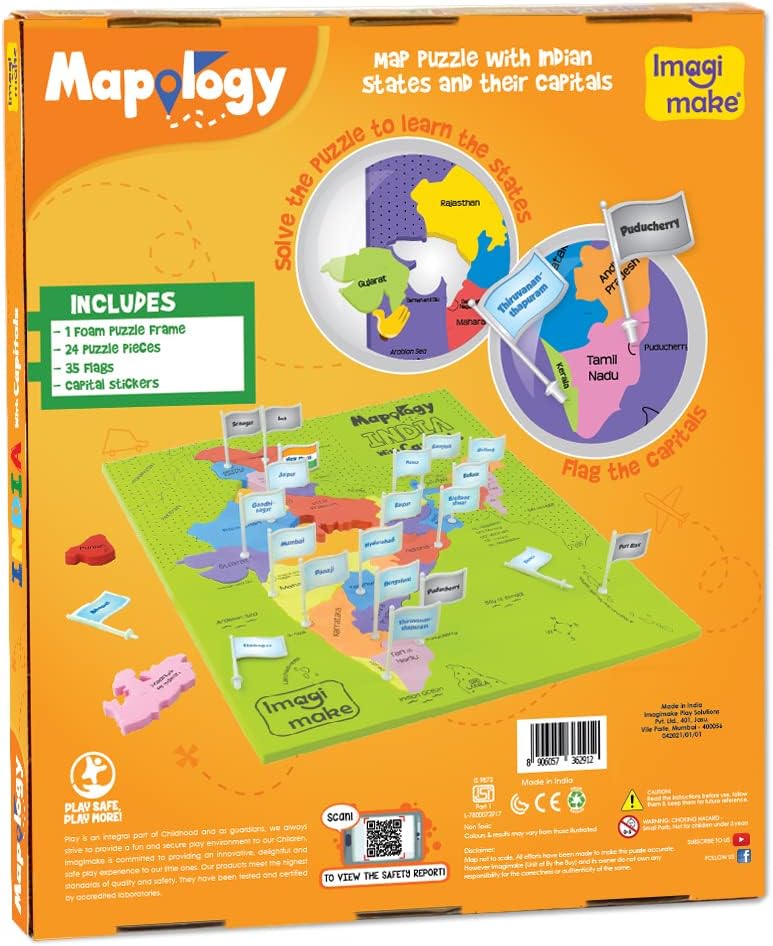 إيماجيميك Imagimake: Mapology الهند مع عواصم الولايات – تعلم الولايات الهندية مع العواصم – لغز تركيب ممتع – لعبة تعليمية للأطفال فوق 5 سنوات - Image 5