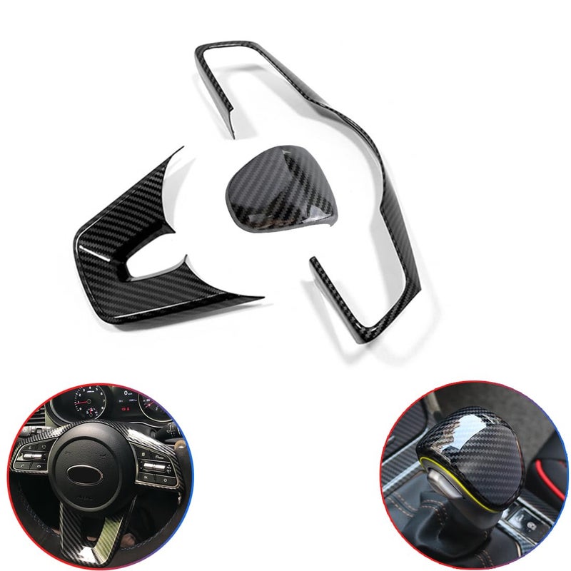 MUXEE 3Pcs Steering Wheel Cover Trims Interior Decaration Sticker for Kia Forte Cerato K3 2019 2020 2021 2022 2023 2024 ABS Carbon Fiber Sport Interior AccessoriesNOT FIT GT and GT Line Models