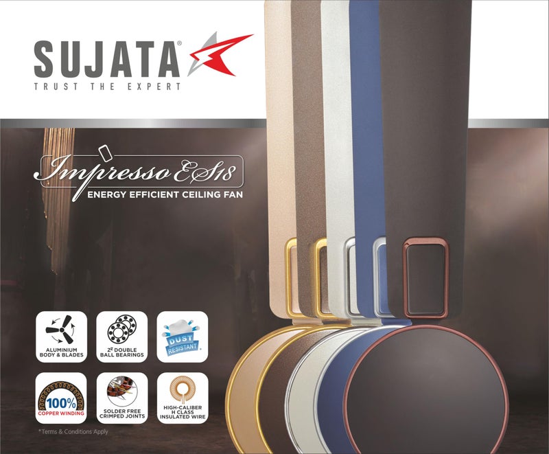 Sujata Ceiling Fan | 100% Copper Winding | 5-Year Warranty | Decorative Ceiling Fan for Living Room/Bedroom | Powerful Airflow | BEE Star Rated | Impresso ES18 (Pearl White Chrome) - Image 5