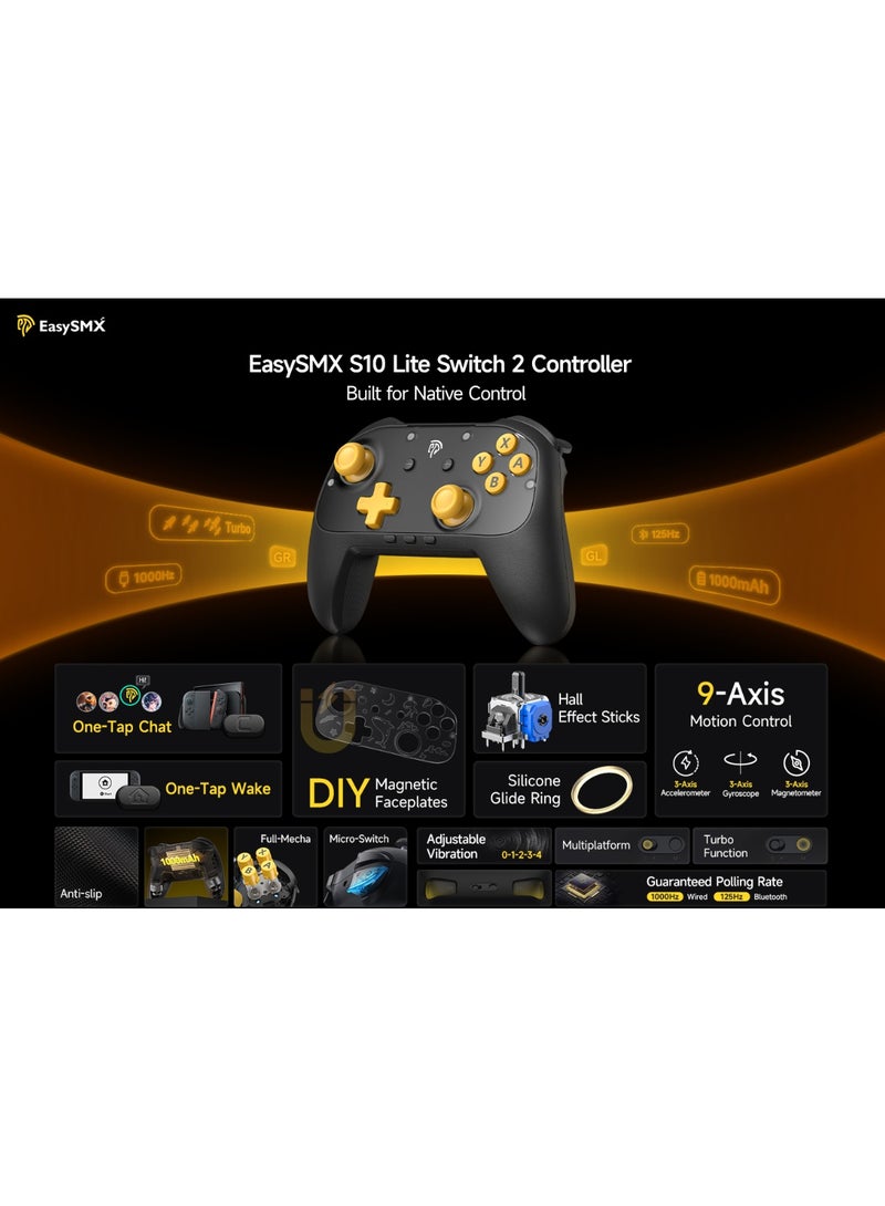EasySMX Classic Gamepad EasySMX S10 Lite Wireless Gaming Controller for Switch/Switch 2, PC, Android, iOS with Drift-Free Hall Effect Joysticks with Longer Lasting Glide Tech for Silky Control, One-Key Wake-Up, Voice Chat, 9-Axis Motion, 2 Back Buttons, Great for Kids, Casual & Serious Gamers, Ergonomic Anti-Slip Grip, 1000mAh Battery Play 22hours - Image 3